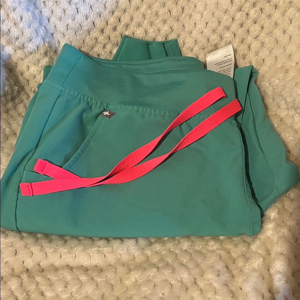 Figs Teal Joggers with Pink Drawstrings